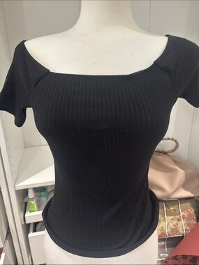 Black Ribbed Off-Shoulder Crop Top